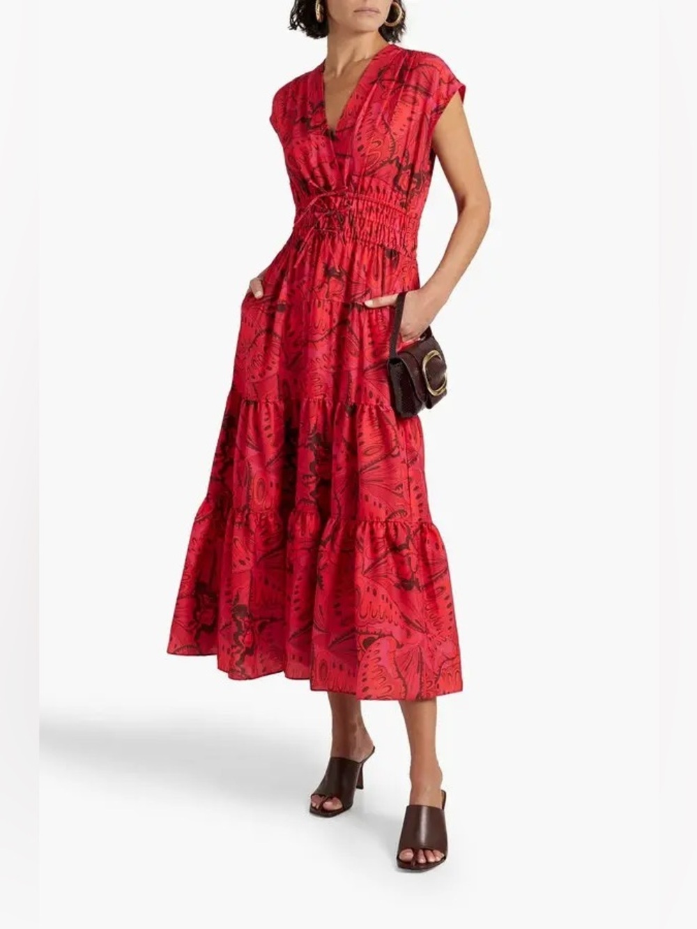 Derek Lam 10 Crosby Fatima Printed V-Neck Tiered Maxi Dress (128)